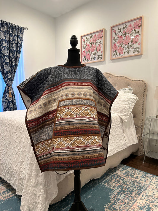 Quilted Hooded Poncho - Southwest/Horse theme