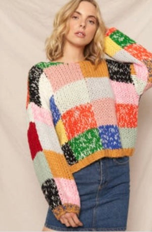 Oversized Multicolor Patchwork Sweater
