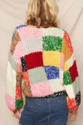 Oversized Multicolor Patchwork Sweater