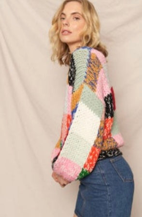 Oversized Multicolor Patchwork Sweater
