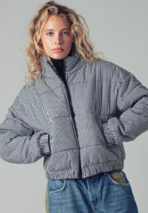 Gingham Check Puffer Jacket