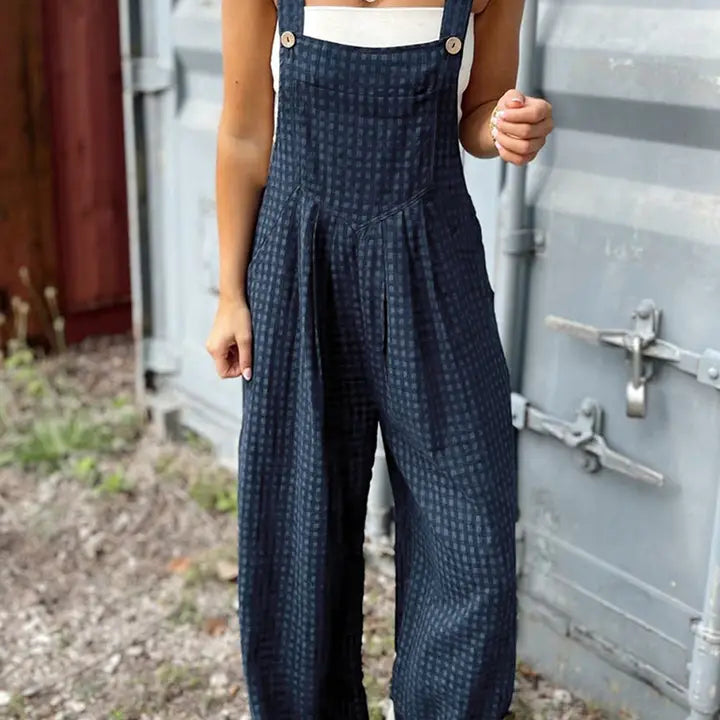 Sail Blue Plaid High Waisted Bib Overalls