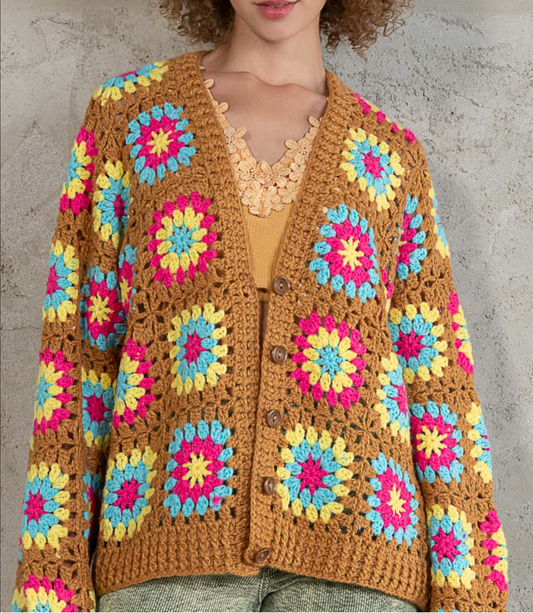 POL Crochet Buttoned Cardigan Sweater