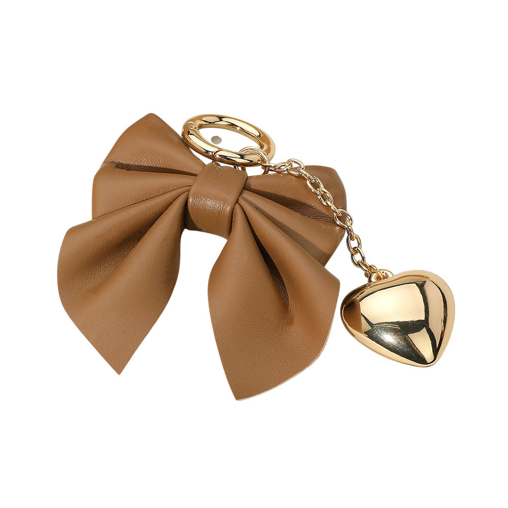 Brown Faux Leather Bow Bag Charm