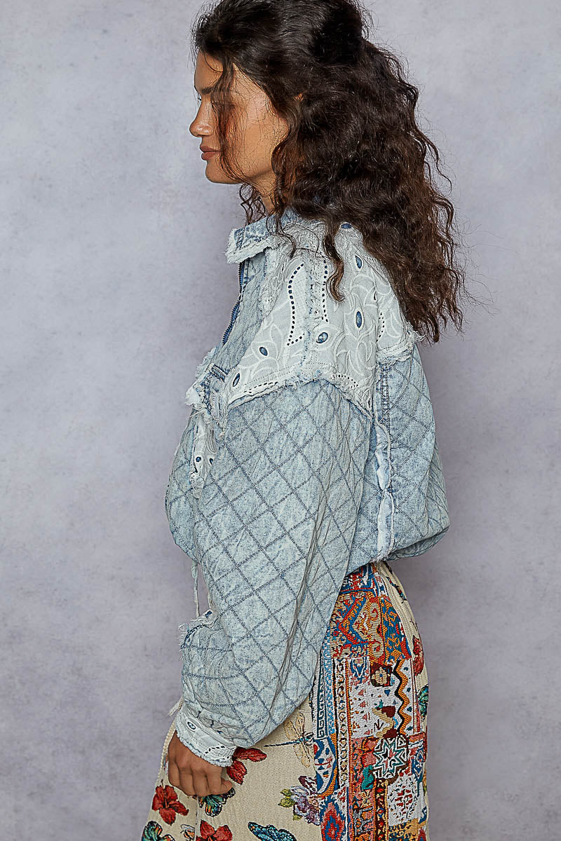 Vintage Wash and Lace Patch Quilted Jacket
