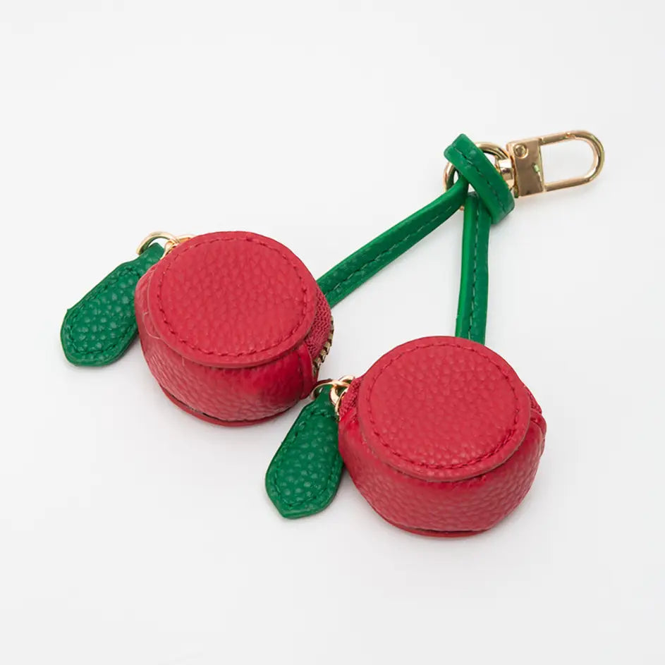 Faux Leather Cherry Keychain / Bag Charm / Coin Purse