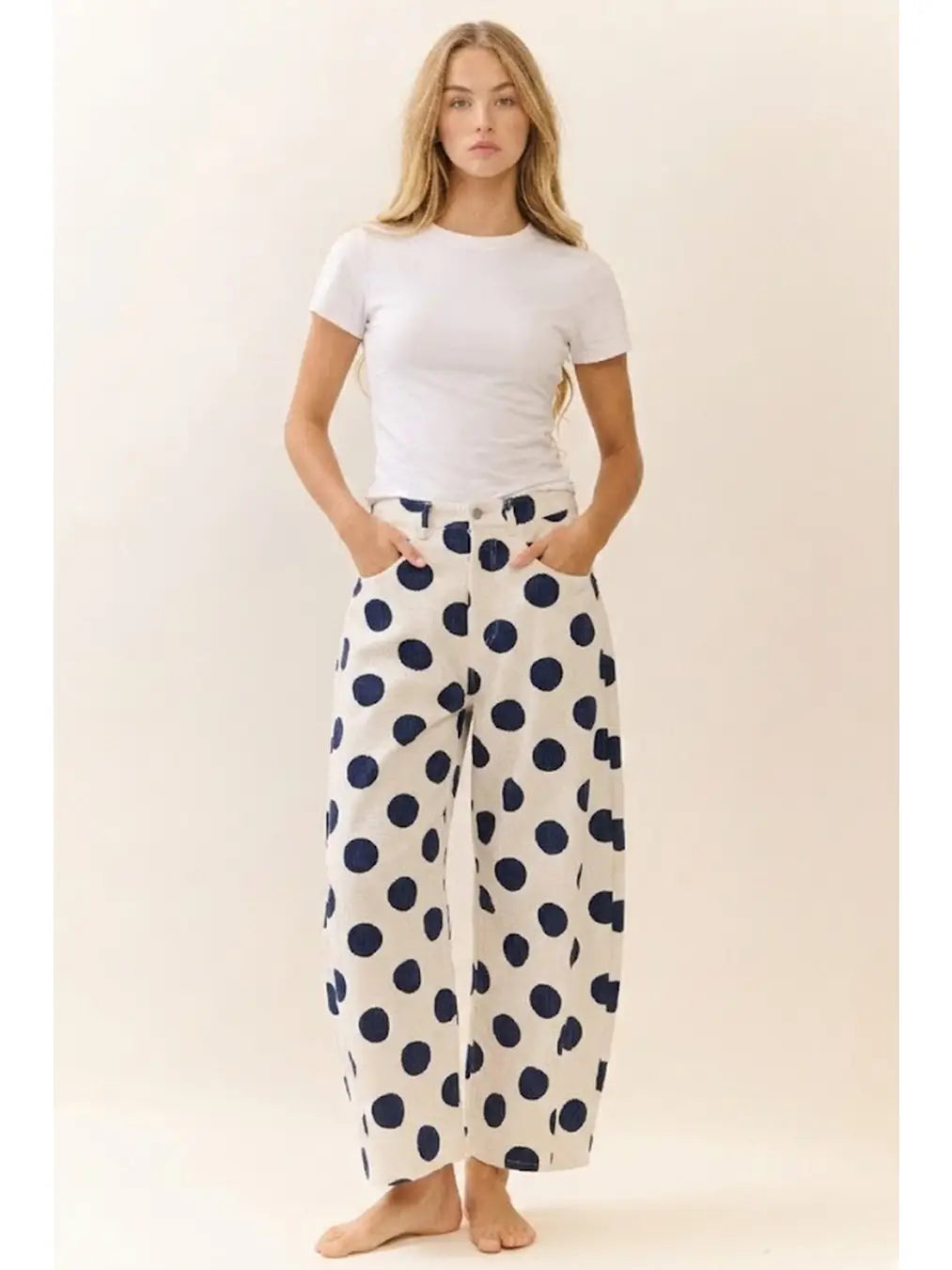 The Polka Dot Statement Pants (Navy Blue Relaxed Barrel)
