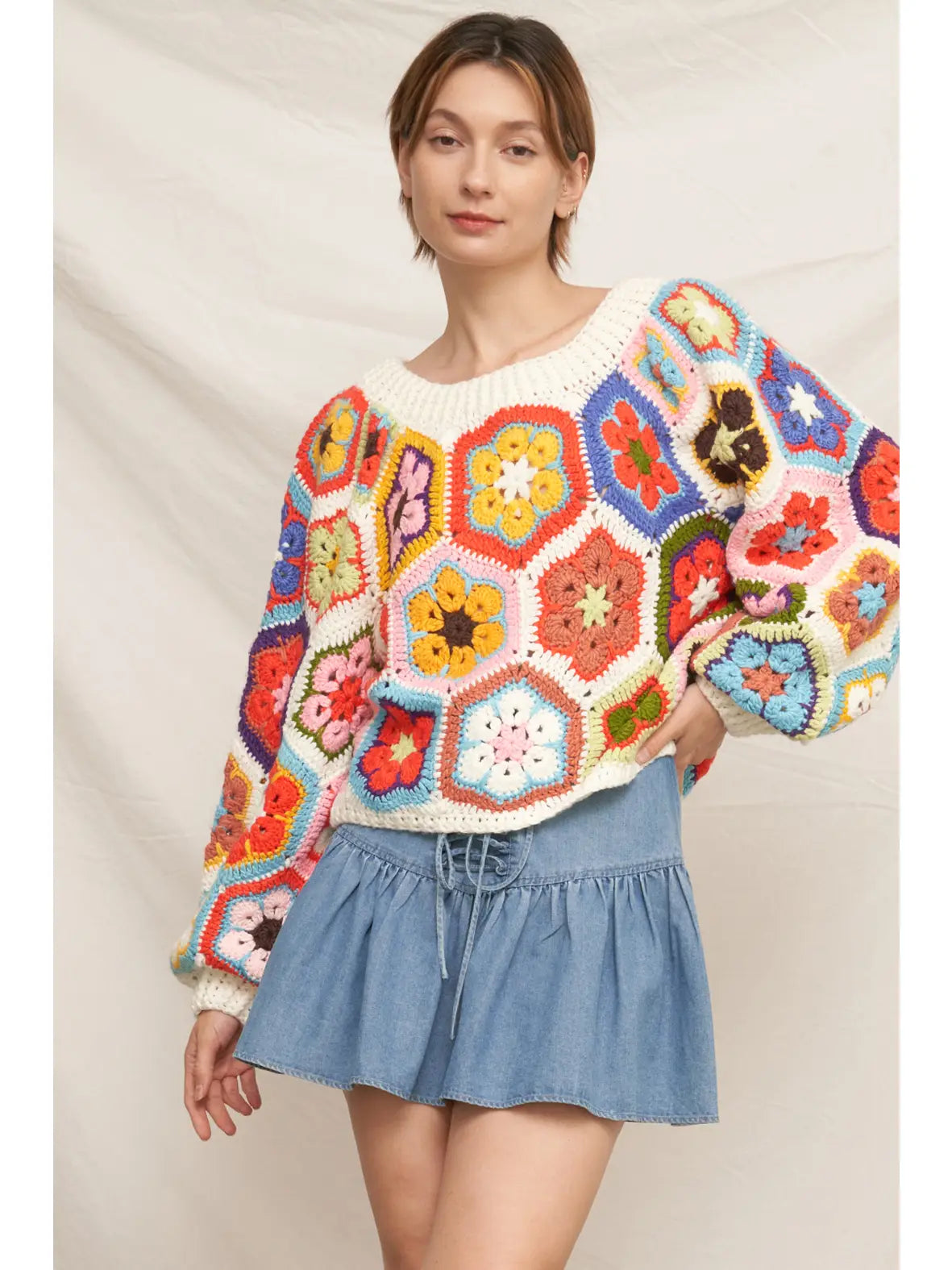 Chunky Oversized Granny Squared Crochet Sweater by En Crème