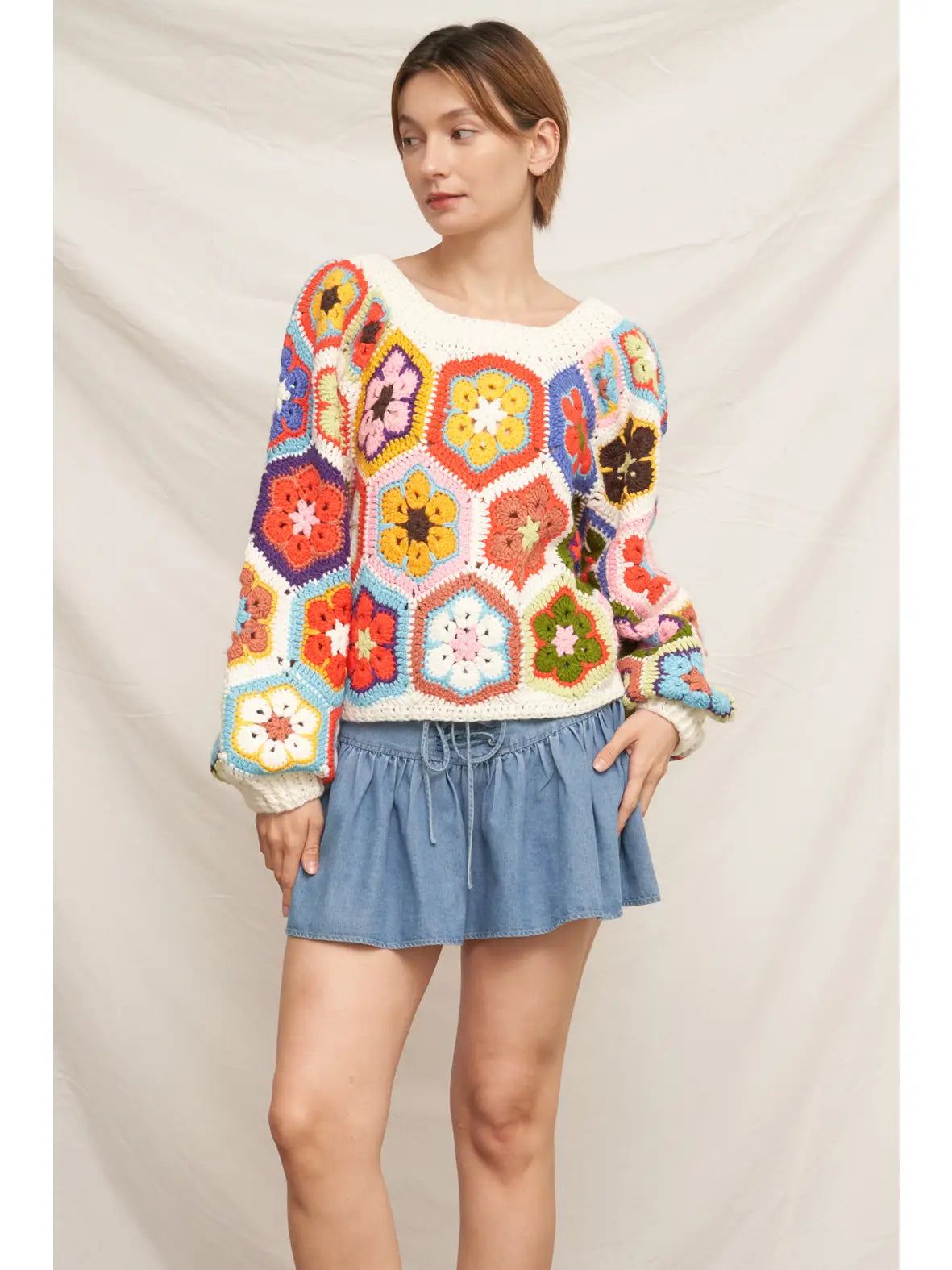 Chunky Oversized Granny Squared Crochet Sweater by En Crème