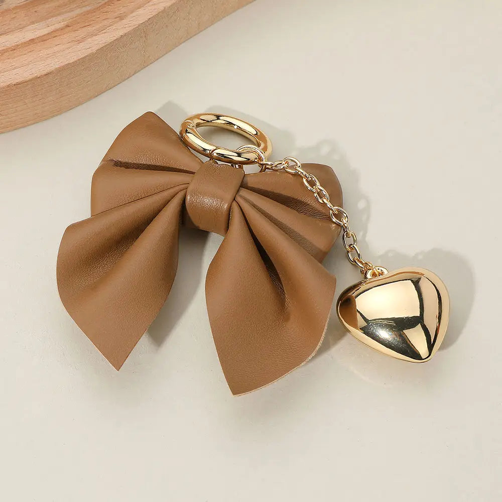 Brown Faux Leather Bow Bag Charm