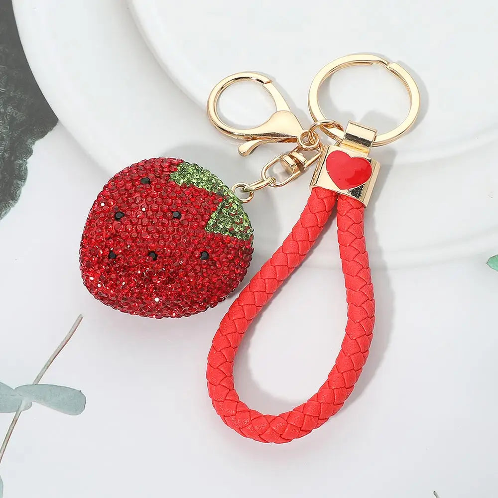 Bling Studded Strawberry Wristlet/Keychain Bag Charm