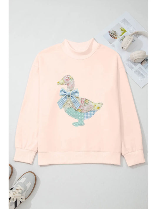 Whimsical "Faux Patchwork" Duck with Bow Sweatshirt