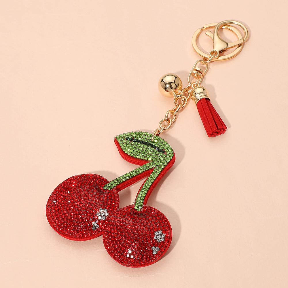 Bling Studded Cherry Keychain Bag Charm