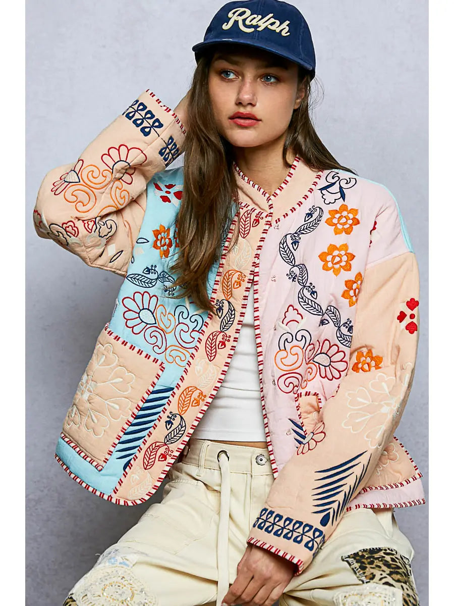 Graphic Embroidered Quilted Jacket