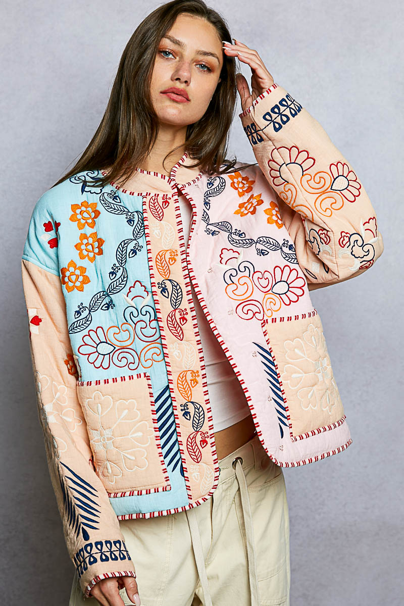 Graphic Embroidered Quilted Jacket
