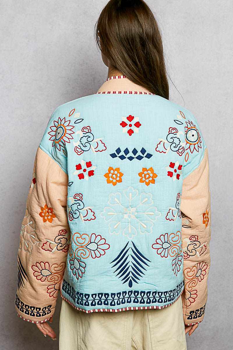 Graphic Embroidered Quilted Jacket