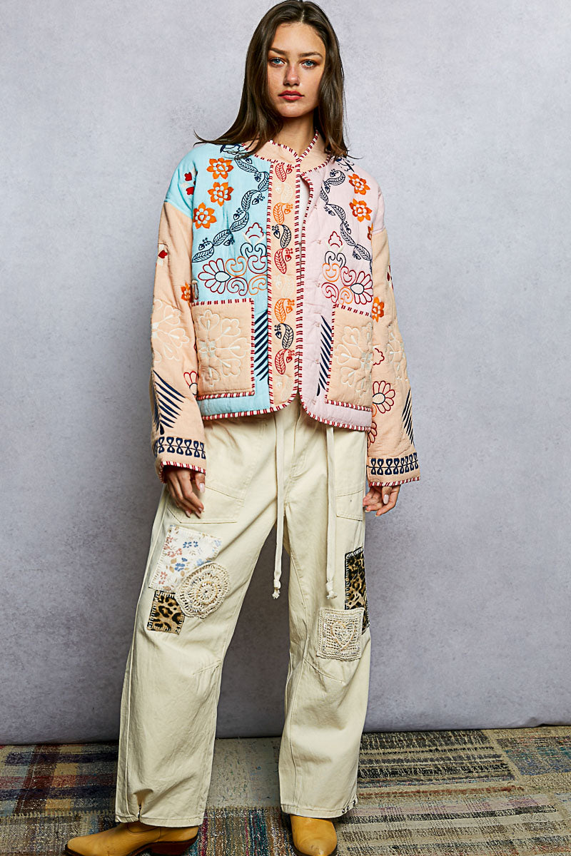Graphic Embroidered Quilted Jacket