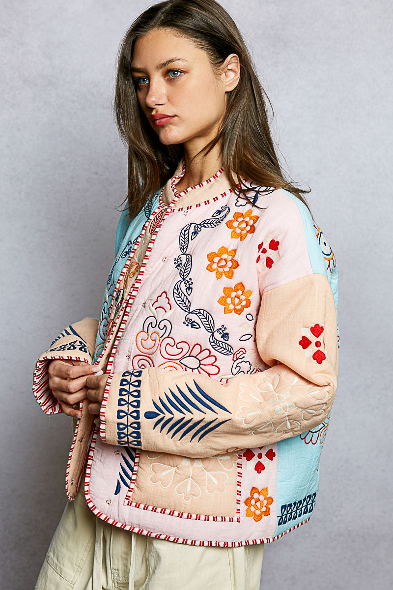 Graphic Embroidered Quilted Jacket