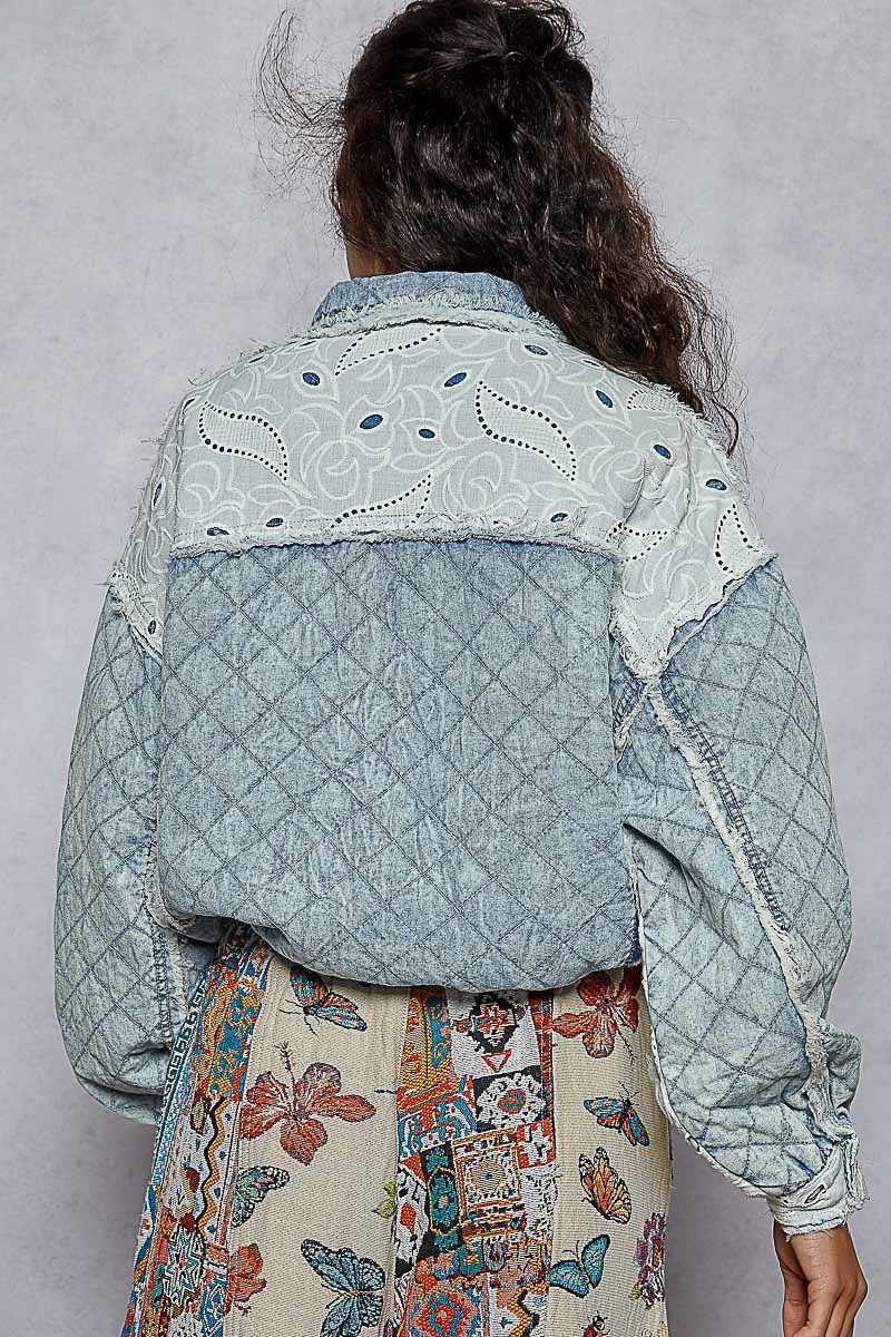 Vintage Wash and Lace Patch Quilted Jacket
