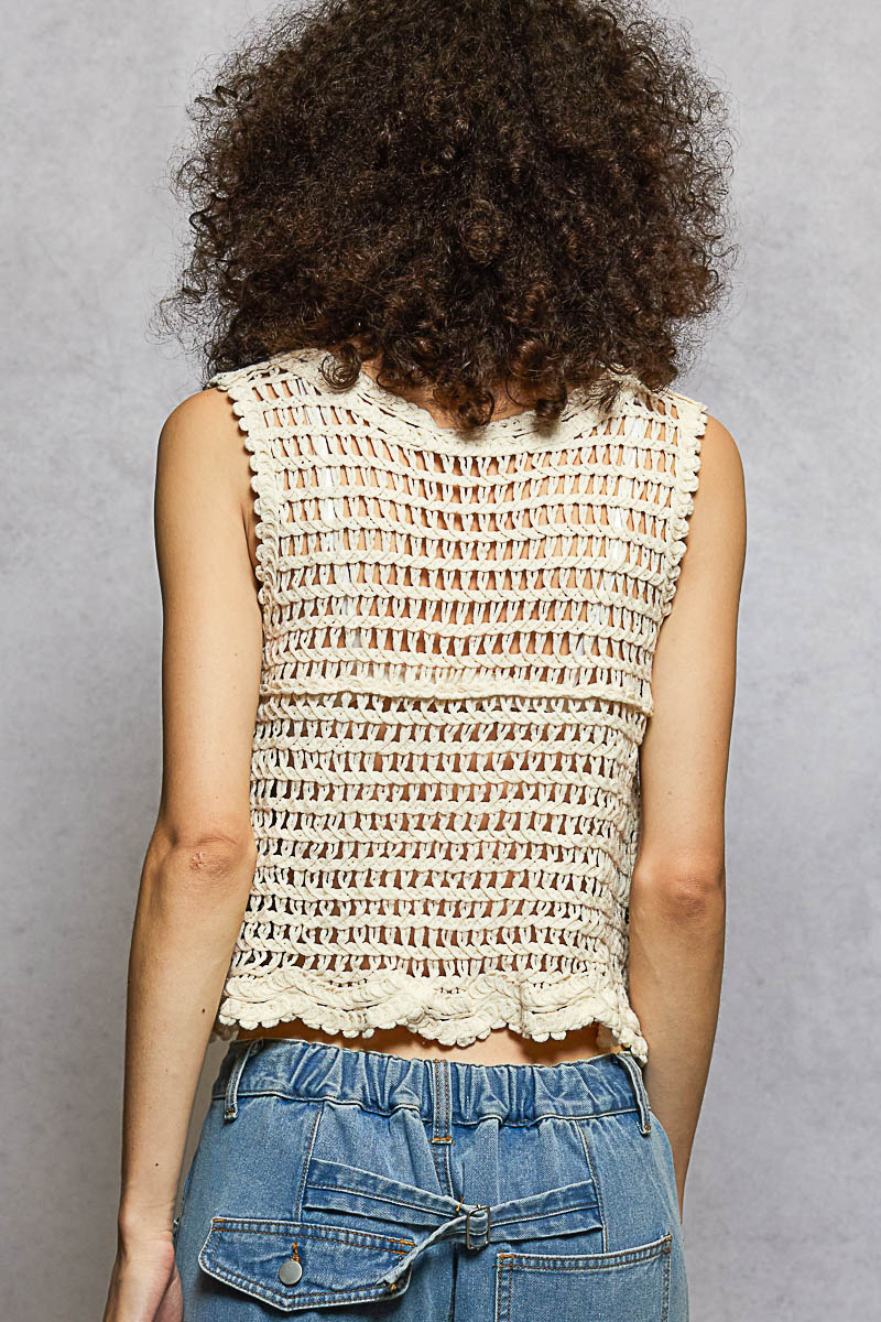 Crocheted Sleeveless Top - Floral Pattern