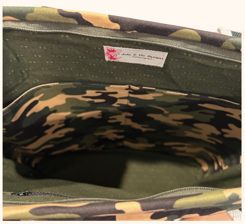 Redesigned Line: Camouflage Backpack with exterior pocket made from Gucci coated canvas