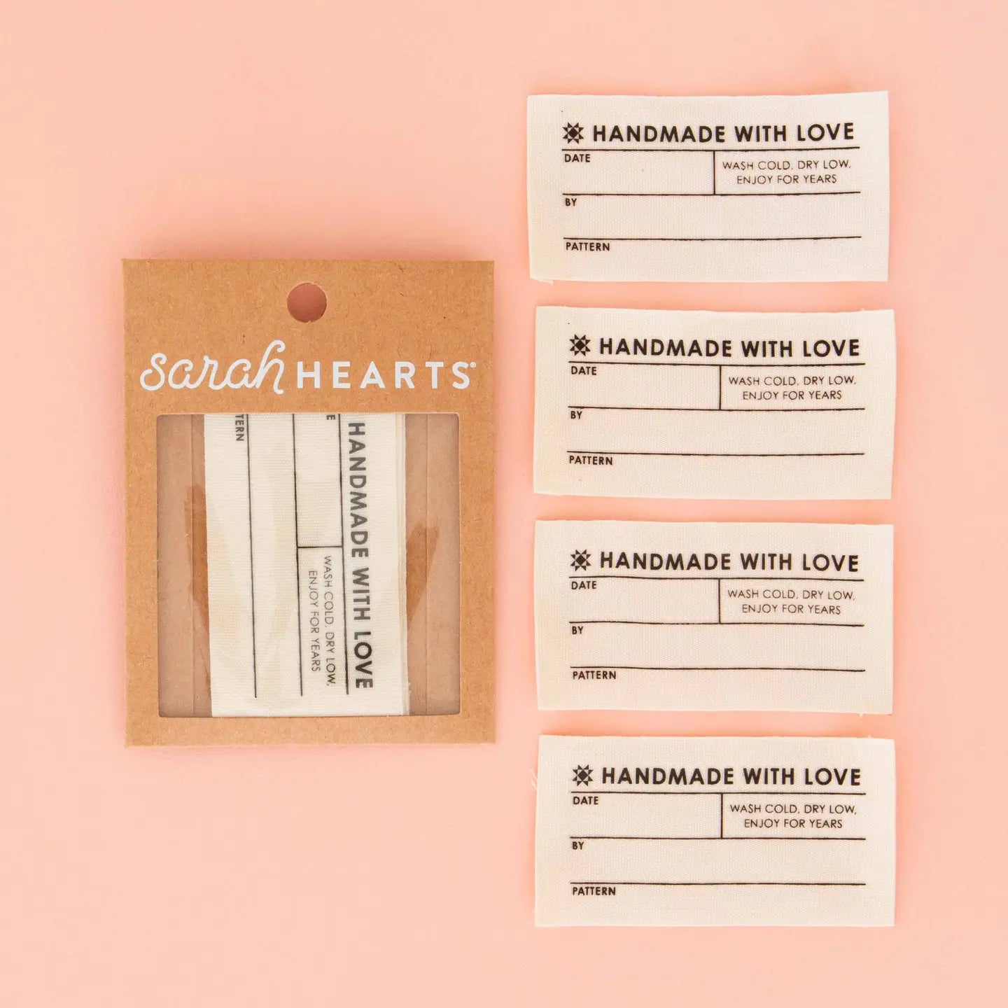 Sarah Hearts - Quilt Info Large Write-in Organic Cotton Sewing Labels