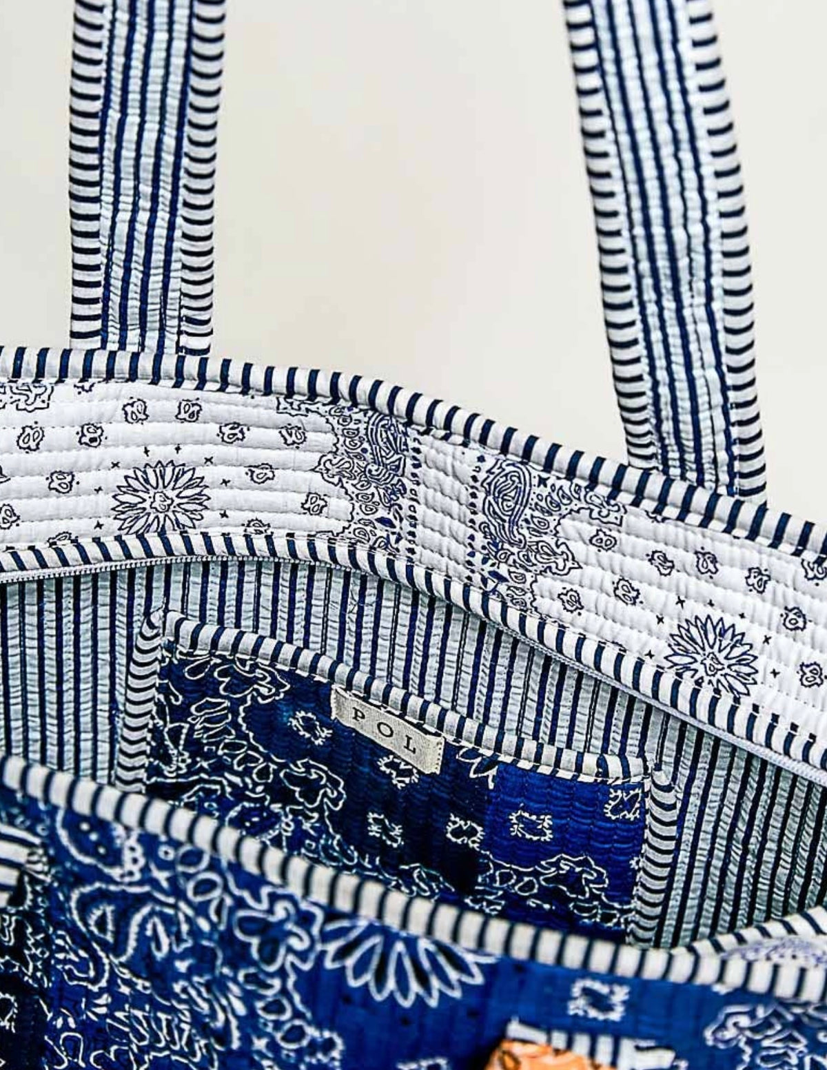LOVE Bandana Quilted Tote Bag - Indigo Paisley
