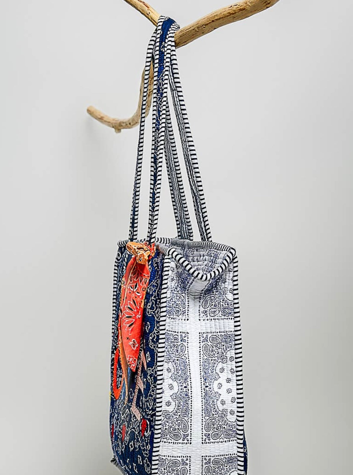 LOVE Bandana Quilted Tote Bag - Indigo Paisley