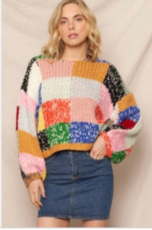 Oversized Multicolor Patchwork Sweater