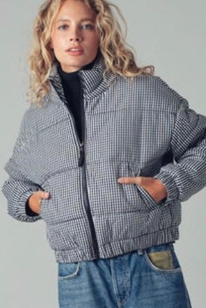 Gingham Check Puffer Jacket