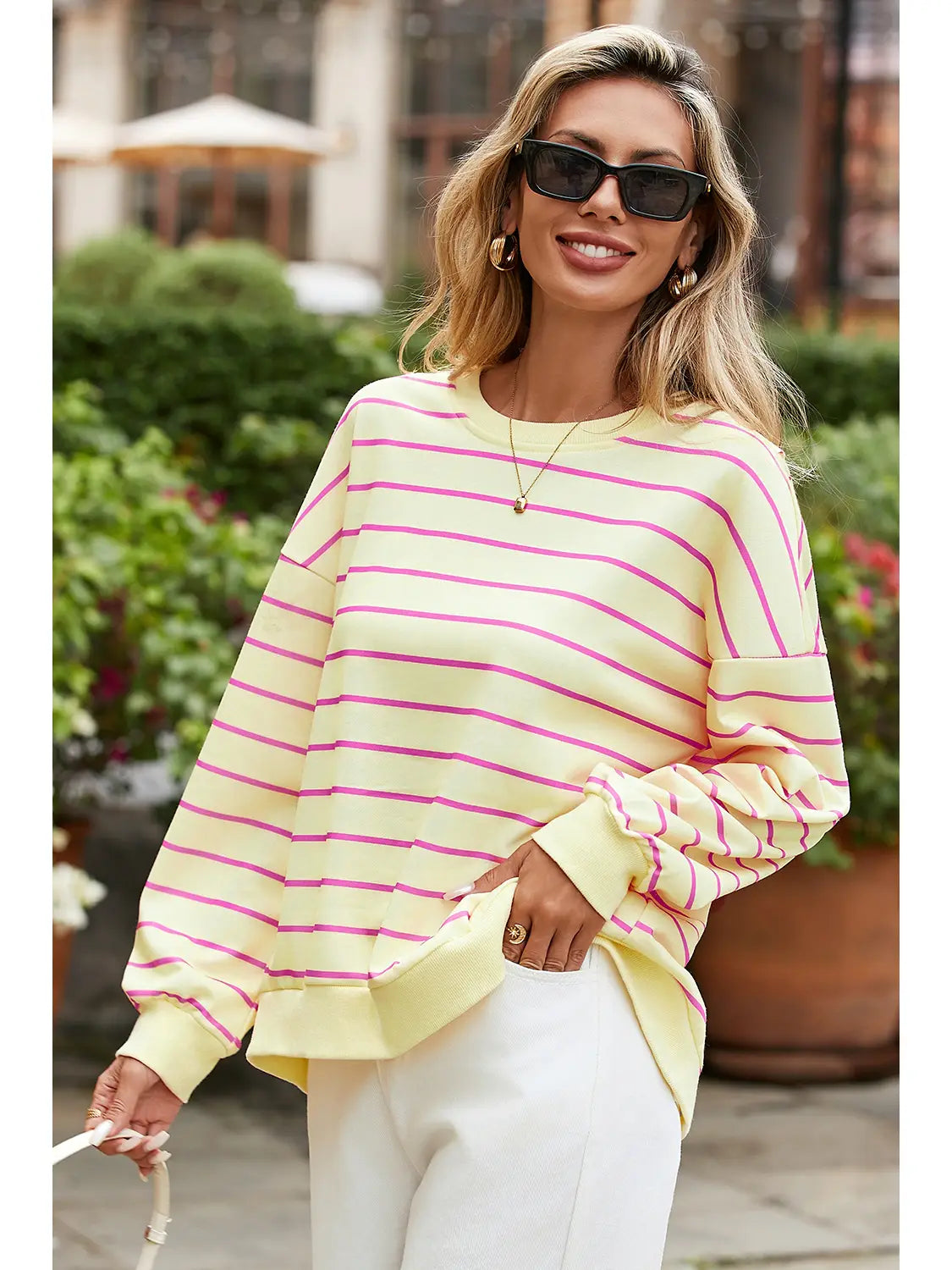 Striped Stylish with a Back Overlap Sweatshirt